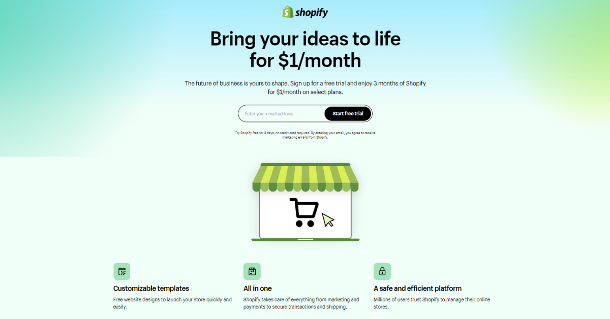 shopify landing page 2023